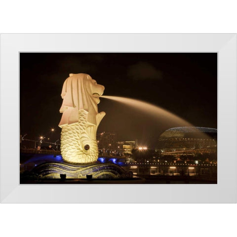 Singapore Merlion statue spewing water White Modern Wood Framed Art Print by Zuckerman, Jim