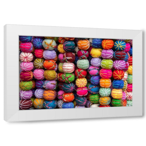 Singapore-Chinatown Detail of typical textile round wool hanging ball souvenirs White Modern Wood Framed Art Print by Hopkins, Cindy Miller