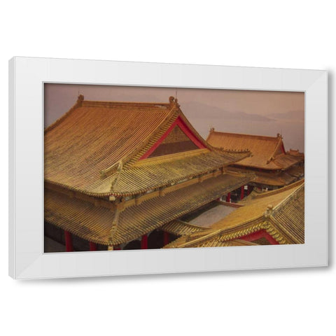 Taiwan, Wenwu Temple rooftops with Sun Moon Lake White Modern Wood Framed Art Print by Satushek, Steve