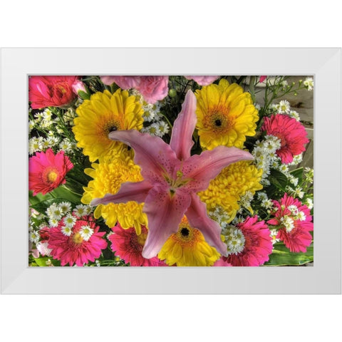Thailand, Bangkok Flowers on display at market White Modern Wood Framed Art Print by Shimlock, Jones