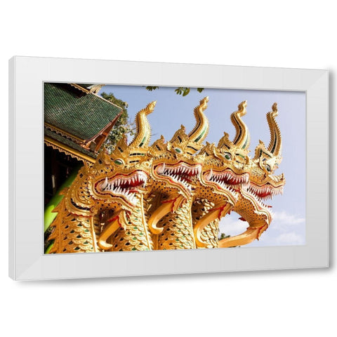 Thailand Golden dragons at a temple White Modern Wood Framed Art Print by Haseltine, Tom