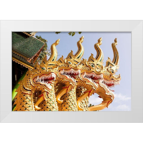 Thailand Golden dragons at a temple White Modern Wood Framed Art Print by Haseltine, Tom