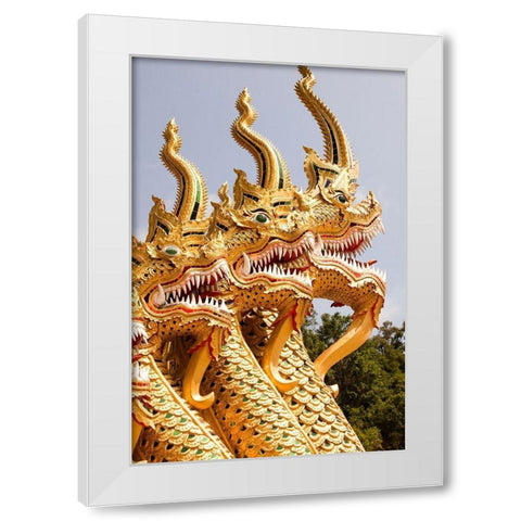 Thailand Golden dragons at a temple White Modern Wood Framed Art Print by Haseltine, Tom
