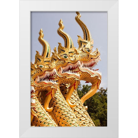 Thailand Golden dragons at a temple White Modern Wood Framed Art Print by Haseltine, Tom