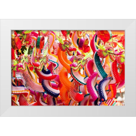 Thailand-Bangkok-Chinatown Paper dragons for sale White Modern Wood Framed Art Print by Haseltine, Tom