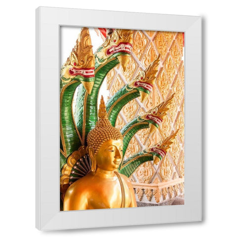 Thailand-Buddha statue surrounded by dragons White Modern Wood Framed Art Print by Haseltine, Tom