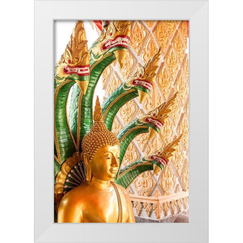 Thailand-Buddha statue surrounded by dragons White Modern Wood Framed Art Print by Haseltine, Tom