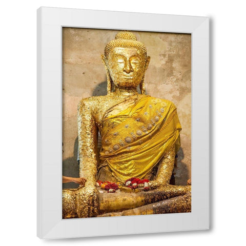 Thailand-Samut Songkhram Province-Amphawa District Buddha statue covered with gold leaf offerings White Modern Wood Framed Art Print by Haseltine, Tom