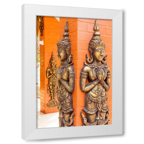 Thailand-Nong Khai Province Relief statues ornament walls Phra That Bang Phuan temple White Modern Wood Framed Art Print by Haseltine, Tom
