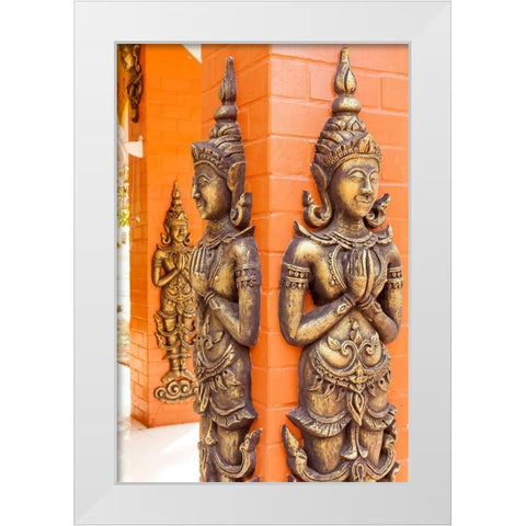 Thailand-Nong Khai Province Relief statues ornament walls Phra That Bang Phuan temple White Modern Wood Framed Art Print by Haseltine, Tom