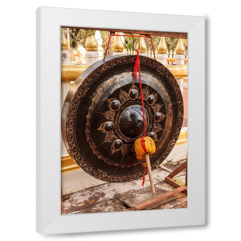 Thailand-Nong Khai Gong in temple courtyard Phra That Bang Phuan temple White Modern Wood Framed Art Print by Haseltine, Tom