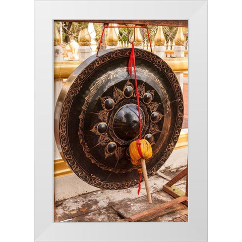 Thailand-Nong Khai Gong in temple courtyard Phra That Bang Phuan temple White Modern Wood Framed Art Print by Haseltine, Tom