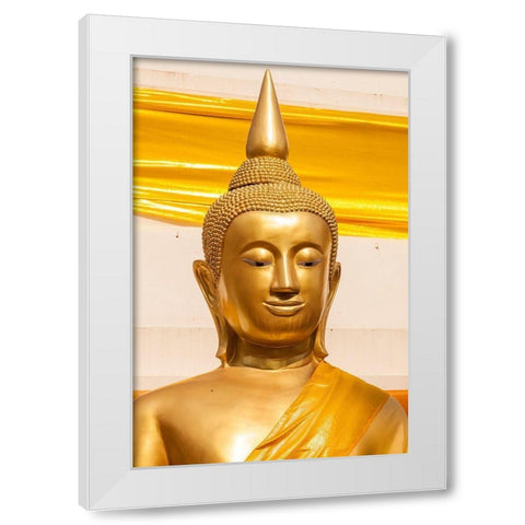 Thailand-Nong Khai Province Head and shoulders of golden Buddha statue White Modern Wood Framed Art Print by Haseltine, Tom