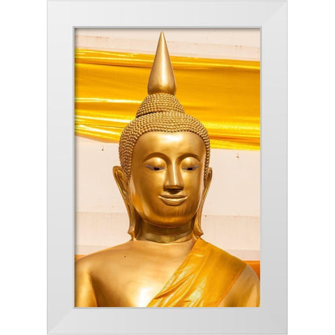 Thailand-Nong Khai Province Head and shoulders of golden Buddha statue White Modern Wood Framed Art Print by Haseltine, Tom