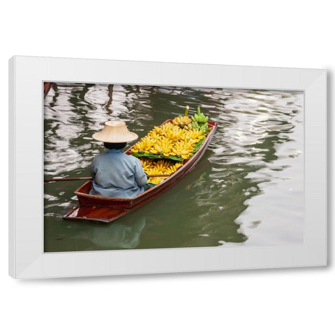 Damnoen Saduak Floating Market-Bangkok-Thailand-Woman with boatload of bananas White Modern Wood Framed Art Print by Haseltine, Tom