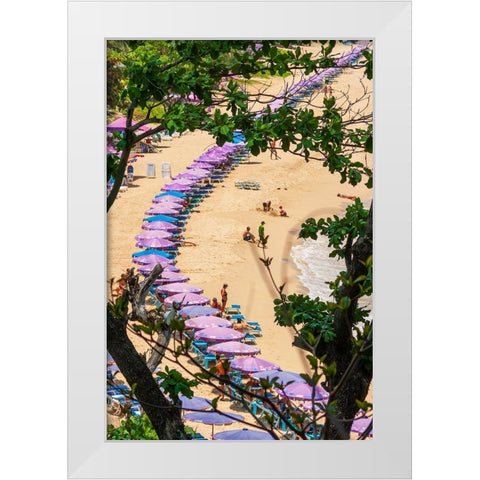 Thailand-Phuket-Umbrellas and chairs on the sandy beach White Modern Wood Framed Art Print by Haseltine, Tom