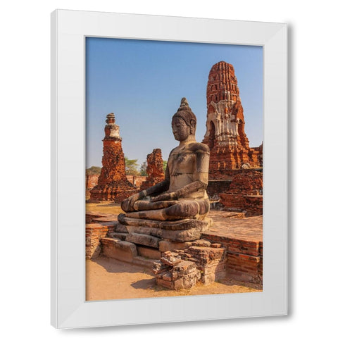 Thailand- Ayutthaya. Wat Mahathat. White Modern Wood Framed Art Print by Haseltine, Tom