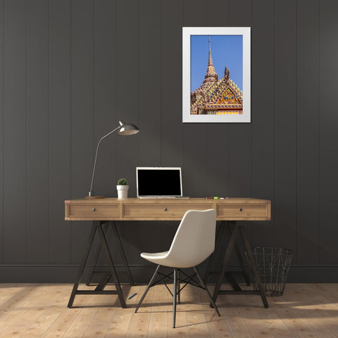 Thailand- Bangkok. Ornate roof at Wat Phra Kaew (Temple of The Emerald Buddha). White Modern Wood Framed Art Print by Haseltine, Tom