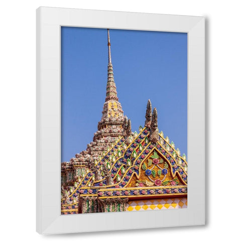 Thailand- Bangkok. Ornate roof at Wat Phra Kaew (Temple of The Emerald Buddha). White Modern Wood Framed Art Print by Haseltine, Tom
