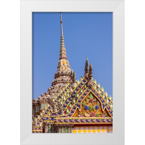 Thailand- Bangkok. Ornate roof at Wat Phra Kaew (Temple of The Emerald Buddha). White Modern Wood Framed Art Print by Haseltine, Tom