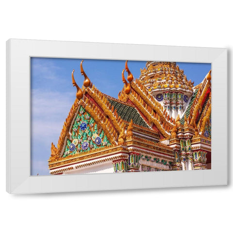 Thailand- Bangkok. Wat Phra Kaew (Temple of The Emerald Buddha). Ornate roof. White Modern Wood Framed Art Print by Haseltine, Tom
