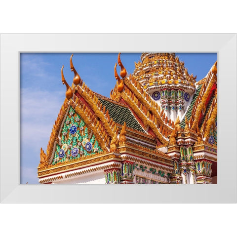 Thailand- Bangkok. Wat Phra Kaew (Temple of The Emerald Buddha). Ornate roof. White Modern Wood Framed Art Print by Haseltine, Tom