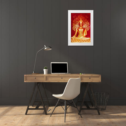Chiang Mai- Thailand. Wat Phan On. Buddha statue within chedi. White Modern Wood Framed Art Print by Haseltine, Tom