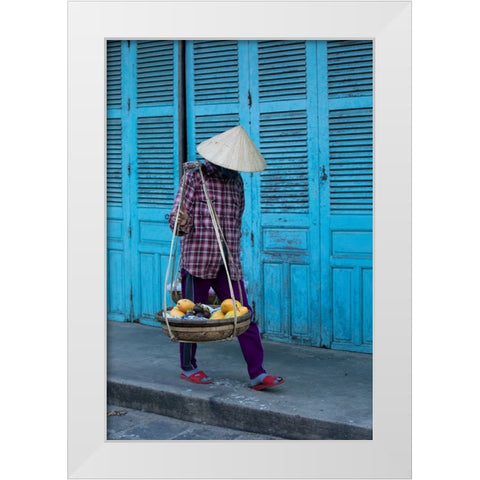 Vietnam-Street vendor with fruit and vegetable basket-Hoi Anh White Modern Wood Framed Art Print by Norring, Tom