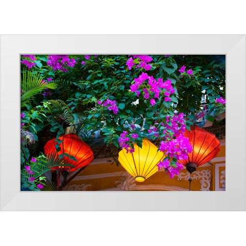 Vietnam-Hoi An silk lamps decorating throughout the city White Modern Wood Framed Art Print by Norring, Tom