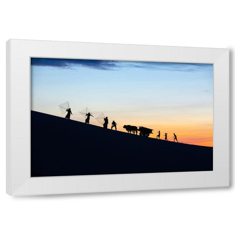 Vietnam-Nam Cuong dunes at Nha Trang-Cham People on their way to work White Modern Wood Framed Art Print by Norring, Tom