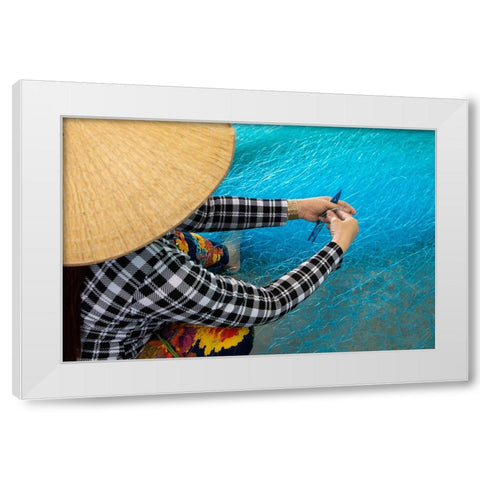 Vietnam-Women repairing fishing nets White Modern Wood Framed Art Print by Norring, Tom