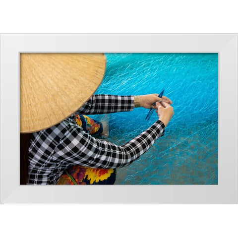 Vietnam-Women repairing fishing nets White Modern Wood Framed Art Print by Norring, Tom