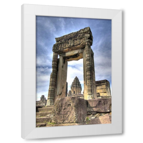 Cambodia, Angkor Wat View of Bakong Temple White Modern Wood Framed Art Print by Shimlock, Jones