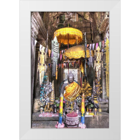 Altar inside a temple, Angkor Wat, Cambodia White Modern Wood Framed Art Print by Shimlock, Jones