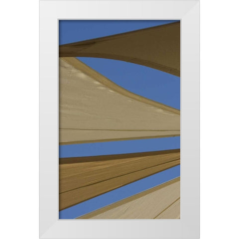 UAE, Fujairah Sand-colored canvas awnings White Modern Wood Framed Art Print by Young, Bill