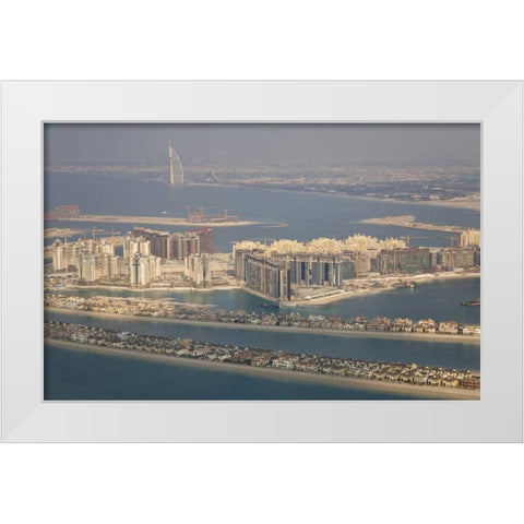 UAE, Dubai Artificial islands line the bay White Modern Wood Framed Art Print by Young, Bill