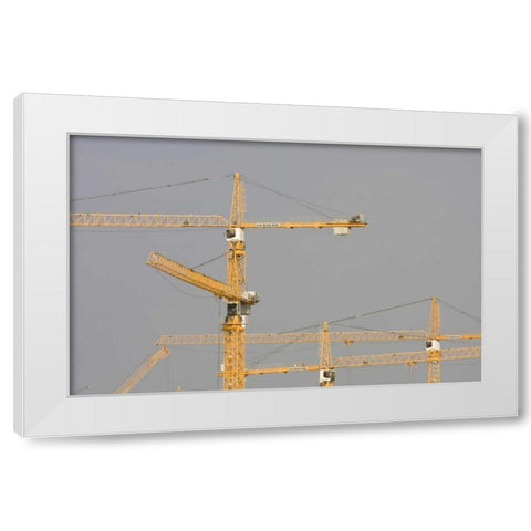 UAE, Dubai, Marina Yellow construction cranes White Modern Wood Framed Art Print by Young, Bill