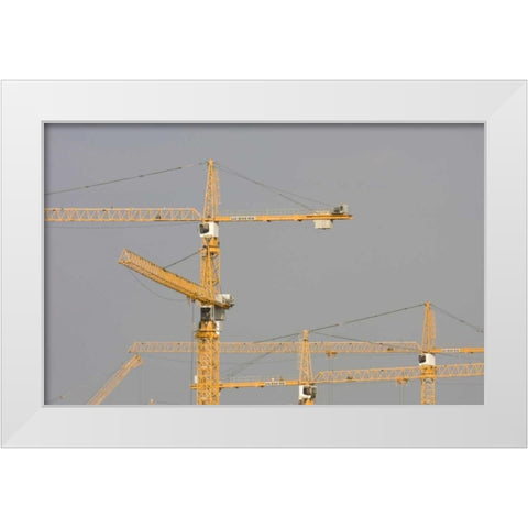 UAE, Dubai, Marina Yellow construction cranes White Modern Wood Framed Art Print by Young, Bill