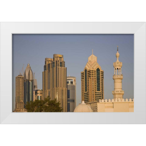 UAE, Dubai Minaret of mosque in Al Wasl White Modern Wood Framed Art Print by Young, Bill