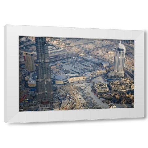UAE, Dubai Aerial downdown cityscape White Modern Wood Framed Art Print by Young, Bill