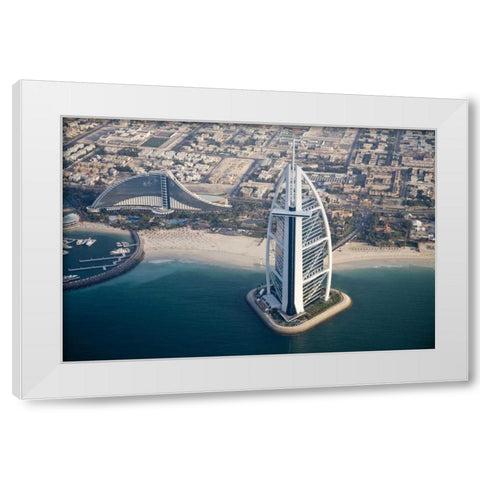 UAE, Dubai Aerial Cityscape and Waterfront White Modern Wood Framed Art Print by Young, Bill