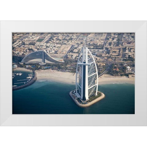 UAE, Dubai Aerial Cityscape and Waterfront White Modern Wood Framed Art Print by Young, Bill