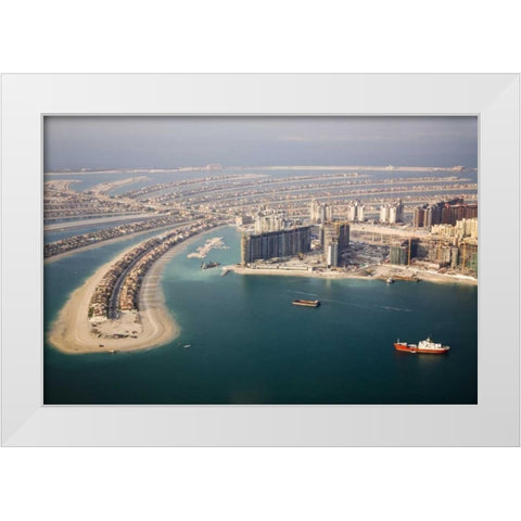UAE, Dubai Aerial of Palm Jumeirah islands White Modern Wood Framed Art Print by Young, Bill