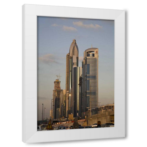 UAE, Dubai Towers along Sheik Zayed Road White Modern Wood Framed Art Print by Young, Bill