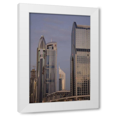 UAE, Dubai Towers along Sheik Zayed Road White Modern Wood Framed Art Print by Young, Bill
