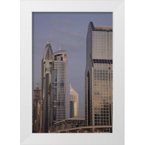 UAE, Dubai Towers along Sheik Zayed Road White Modern Wood Framed Art Print by Young, Bill
