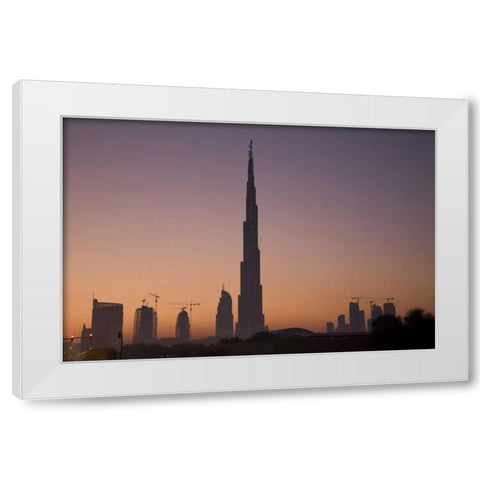 UAE, Dubai Cityscape at sunrise White Modern Wood Framed Art Print by Young, Bill