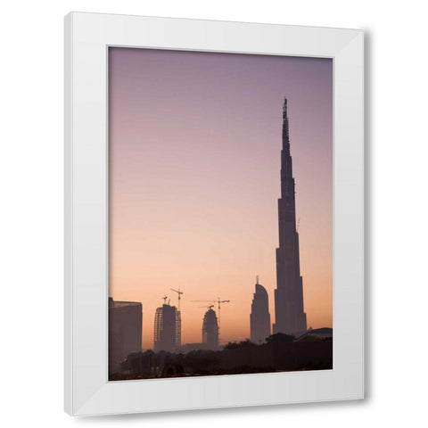 UAE, Dubai Cityscape at sunrise White Modern Wood Framed Art Print by Young, Bill