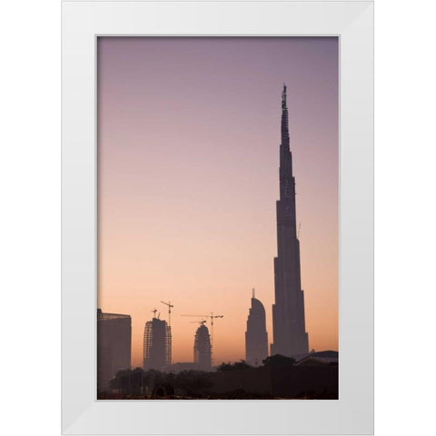 UAE, Dubai Cityscape at sunrise White Modern Wood Framed Art Print by Young, Bill