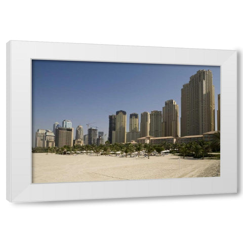 UAE, Dubai, Marina Jumeirah Beach buildings White Modern Wood Framed Art Print by Young, Bill